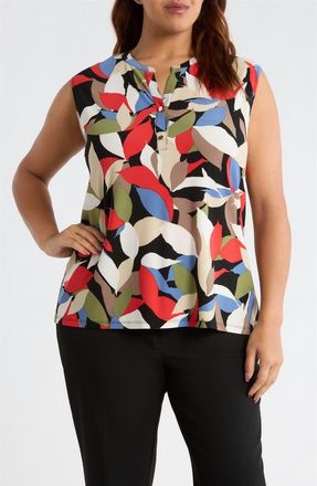 Anne Klein Leaf Print Knit Top in Anne Black Multi at Nordstrom, Size 1 X