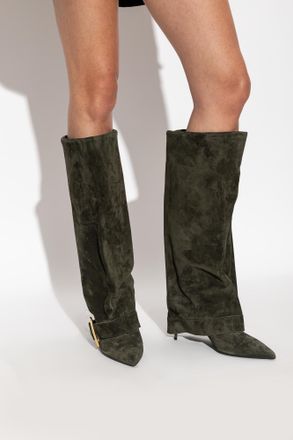 Balmain Suede Heeled Boots, Womens, Green