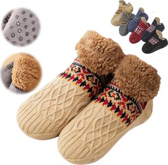 Generic Winter Wool Socks,Fuzzy Non-Slip Floor Sock,Warm Thick Fleece Cold-Proof Sock for Indoor in Winter for Men and Women (Khaki, Adult, Adult, Women, X-La