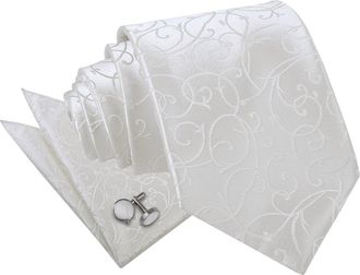 DQT Premium Woven Microfibre Swirl Patterned Ivory Mens Wedding Casual Classic Standard 9cm Tie Necktie with Matching Handkerchief Pocket Square Hanky and