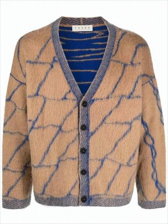 Danilo Paura Relaxed Fit V-Neck Cardigan With Abstract Pattern