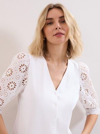 Phase Eight Eleanor Floral Eyelet Detail Top in White at Nordstrom, Size 12