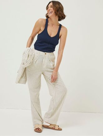 Fat Face FatFace Cream Pendeen Stripe Wide Leg Trousers