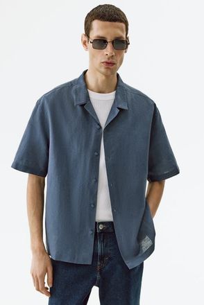 H&M Relaxed-fit linen-blend resort shirt in Dusty Blue at Nordstrom, Size Xx-Large