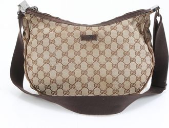 Gucci Gg Canvas Brown Leather Canvas Shoulder Bag (Pre-Owned)