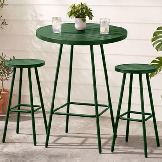 Best Choice Products 3-Piece Steel Patio Bar Height Round Bistro Set w/ Backless Stools, Slatted Design