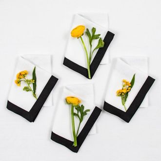 Solino Home Linen Dinner Napkins Set of 4, 20 x 20 Inch for Dining Table, Holiday and Everyday Table Decor - Classic in Black And White at Nordstrom