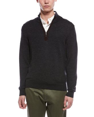 Bruno Magli Plaited 1/4-Zip Merino Wool Mock Neck Sweater