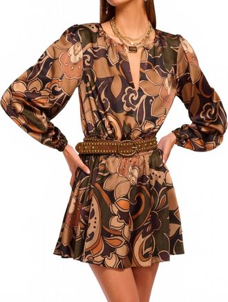 Ramy Brook Gloria Printed Silk Long Sleeve Mini Dress In Brown Floral