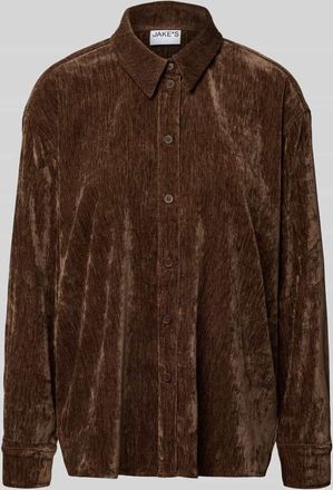 Jake*s Casual Relaxed Fit Hemdblusenkrage aus Samt in Dunkelbraun, Größe 34