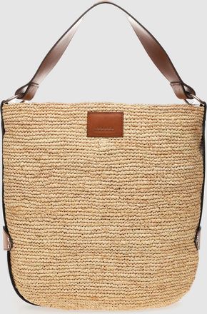 Isabel Marant Sac Bayia Raphia Cuir Naturel Cognac