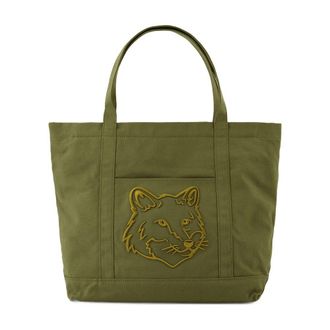 Maison Kitsun&eacute; Unisex Fox Head Logo Tote Green Cotton