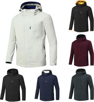 Generic Waterproof Jacket Mens Hooded Rain Coats for Men Lightweight Outdoor Jackets with Hood Plain Colour Windproof Windbreaker Smart Casual Walking Hiking 