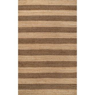 Jonathan Y Designs Jayden Rustic Farmhouse Woven Jute Stripe Area Rug in Natural/brown at Nordstrom, Size 8Ft 0In X 10Ft 0In