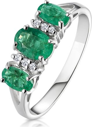 The Diamond Store Emerald 1.06ct And Diamond 9K White Gold Ring
