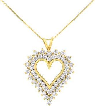 House of Brilliance 14K Yellow Gold Silver 4 cttw Round-cut Diamond Cluster Heart Pendant Necklace at Nordstrom