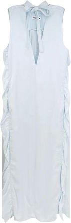 Jil Sander Viscose Jurk met Rouches - Dames - Casual kleedjes - Blauw - M - Kleedjes