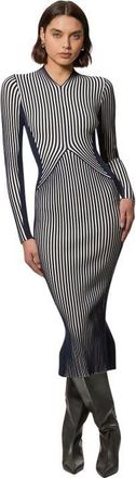 Karen Millen Stripe Fitted Knitted Midi Dress in Navy at Nordstrom, Size Large