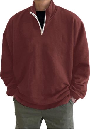Generic Sweatshirts for Men, Quarter-Zip Long-Sleeved Sweatshirts, Polo Neck Solid Color Pullover, Lightweight Sport Sweatshirts Comfortable Hoodless Workwear
