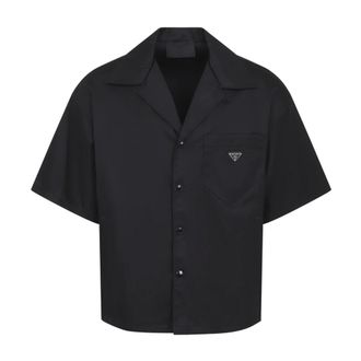 Prada Overhemden, Heren, Zwart, S, Nylon, Re-Nylon Overhemd met Korte Mouwen