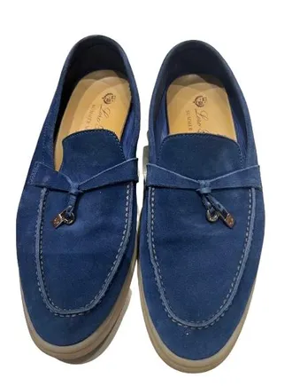 Loro Piana Blue Suede Summer Charms Walk Loafers Size 37.5