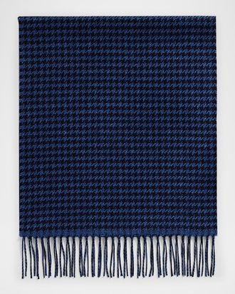 PIACENZA 1733 Men & apos;s Silk and Cashmere Twist Houndstooth Scarf