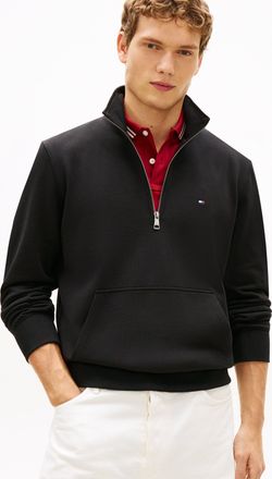 Tommy Hilfiger Mens Essential Terry 1/4 Zip Sweatshirt in Black Cotton - Size X-Large