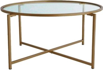 Dmora Mesa De Caf&eacute; Dhateboe, Mesa De Centro Baja, Revistero Para Sof&aacute;, Estante De La Sala De Estar, 83x83h40 Cm, Oro Y Gris Topo - Dmora