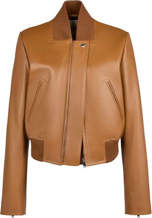 Tod's zip leather bomber jacket - women - Calf Leather/Cotton/Viscose/Virgin Wool/Polyamide/Elastane - 38 - Brown