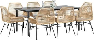 vidaXL Vidaxl - Juego Comedor Jard&iacute;n 9 Pzas Cojines Rat&aacute;n Sint&eacute;tico Marr&oacute;n