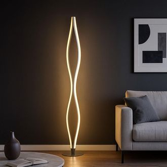 ETC Shop Lampada Da Terra Led Design Moderno Soggiorno Lampada Da Terra Lampada Da Terra Argento, Interruttore Curvo, 1x Led 30,8w 2156lm Bianco Caldo, H 146,5
