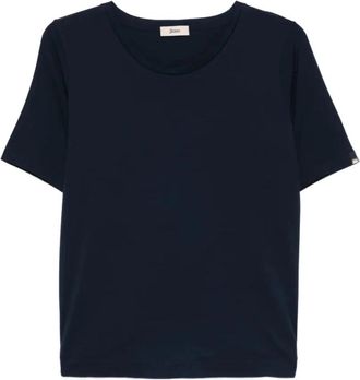 Herno Superfine Katoen Stretch T-shirt - Dames - T-shirts - Blauw - M - Katoen - Tops