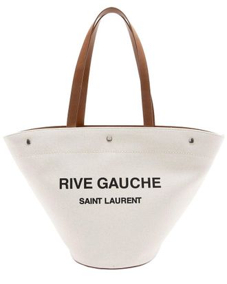 Saint Laurent Beige Canvas & Leather Trapezoid Rive Gauche Tote (Authentic Pre-Loved)