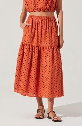 ASTR the Label Nalley Eyelet Tiered Skirt with Pockets in Rust at Nordstrom Rack, Size X-Small