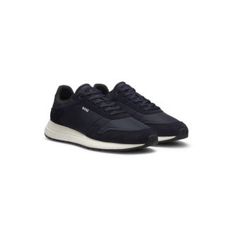 BOSS Lace-up sneakers in lightweight fabric with suede trims