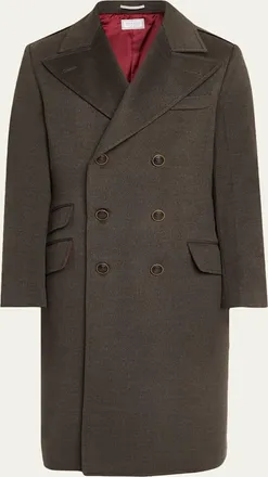 Brunello Cucinelli Mens Wool Mid-Length Double-Breasted Overcoat