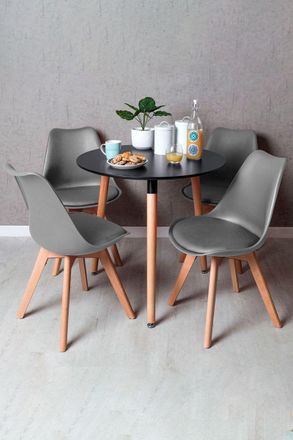 Regalos Miguel Conjuntos De Mesa Y Sillas - Conjunto Mesa Tower Redonda 80 Cm Negra Y Pack 4 Sillas Synk Basic - Gris