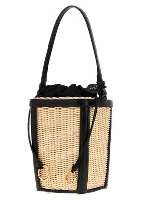 Alaia Womens Two-Tone Wicker And Leather Small Bucket Bag Noir Borse A Mano