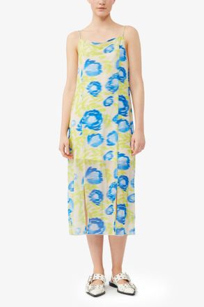 Ganni Blue Printed Mesh Slip Dress - Size 32 Recycled Nylon
