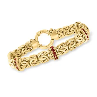Ross-Simons Garnet Station Byzantine Bracelet in 18kt Gold Over Sterling