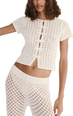 Mango Open Stitch Short Sleeve Cardigan in Ecru at Nordstrom, Size X-Large
