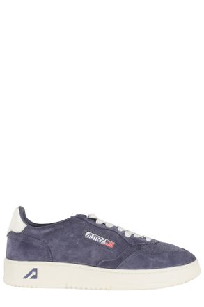 Autry Blue Medalist Low Suede-Trim Leather Sneakers