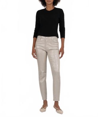 Kut from the Kloth Charlize Metallic Coated High Rise Cigarette Leg Pants In Cream/silver