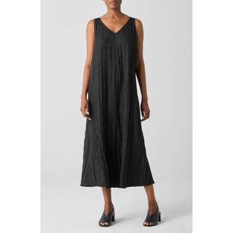Eileen Fisher Pleated Silk Midi Dress in Black at Nordstrom, Size X-Large