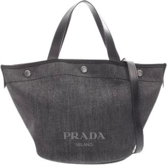 Prada Pre-owned Tote Bags, female, Black, Size: ONE SIZE Pre-owned Denim City Calf Tote Bag