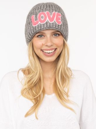 Zwillingsherz Beanie ZWILLINGSHERZ Love Label, Damen, grau, Strick, Materialmix, M&uuml;tzen Beanie, mit LOVE-Schriftzug und Wollanteil