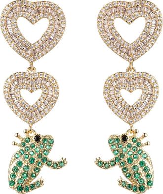 Eye Candy Los Angeles Pavé Cubic Zirconia Heart & Frog Prince Drop Earrings in Gold at Nordstrom Rack