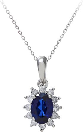 Diamant L'éternel Womens Round Brilliant 0.25ct Sapphire and Diamond 9ct White Gold Oval Cluster Pendant with Chain of 46cm - One Size
