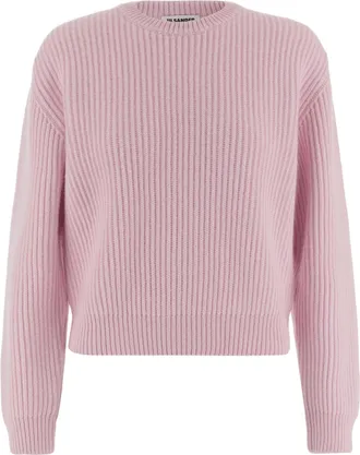 Jil Sander Pink Ribbed Knit Wool Sweater