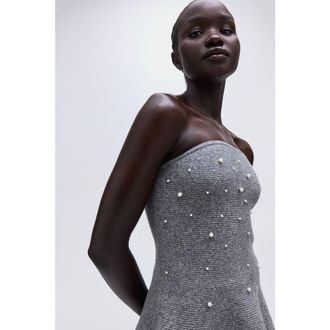 H&M Bead-embellished Bandeau Top in Gray Melange at Nordstrom, Size Xx-Small